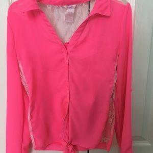 pink blouse with lace